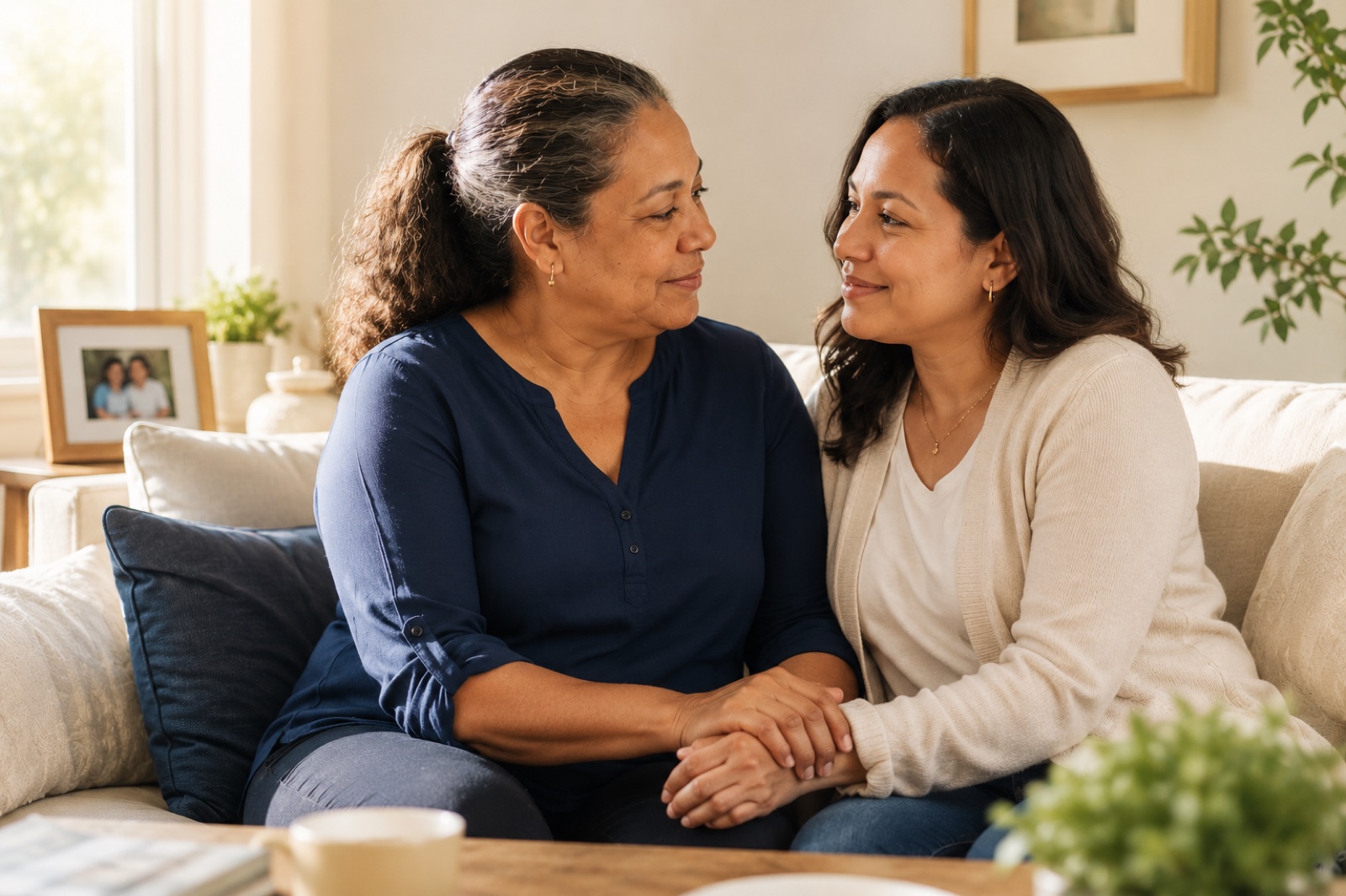 Madre e hija dominicanas tomadas de la mano, vínculo intergeneracional