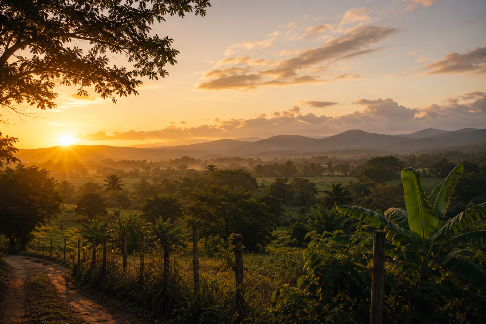 Paisaje dominicano del Cibao al atardecer