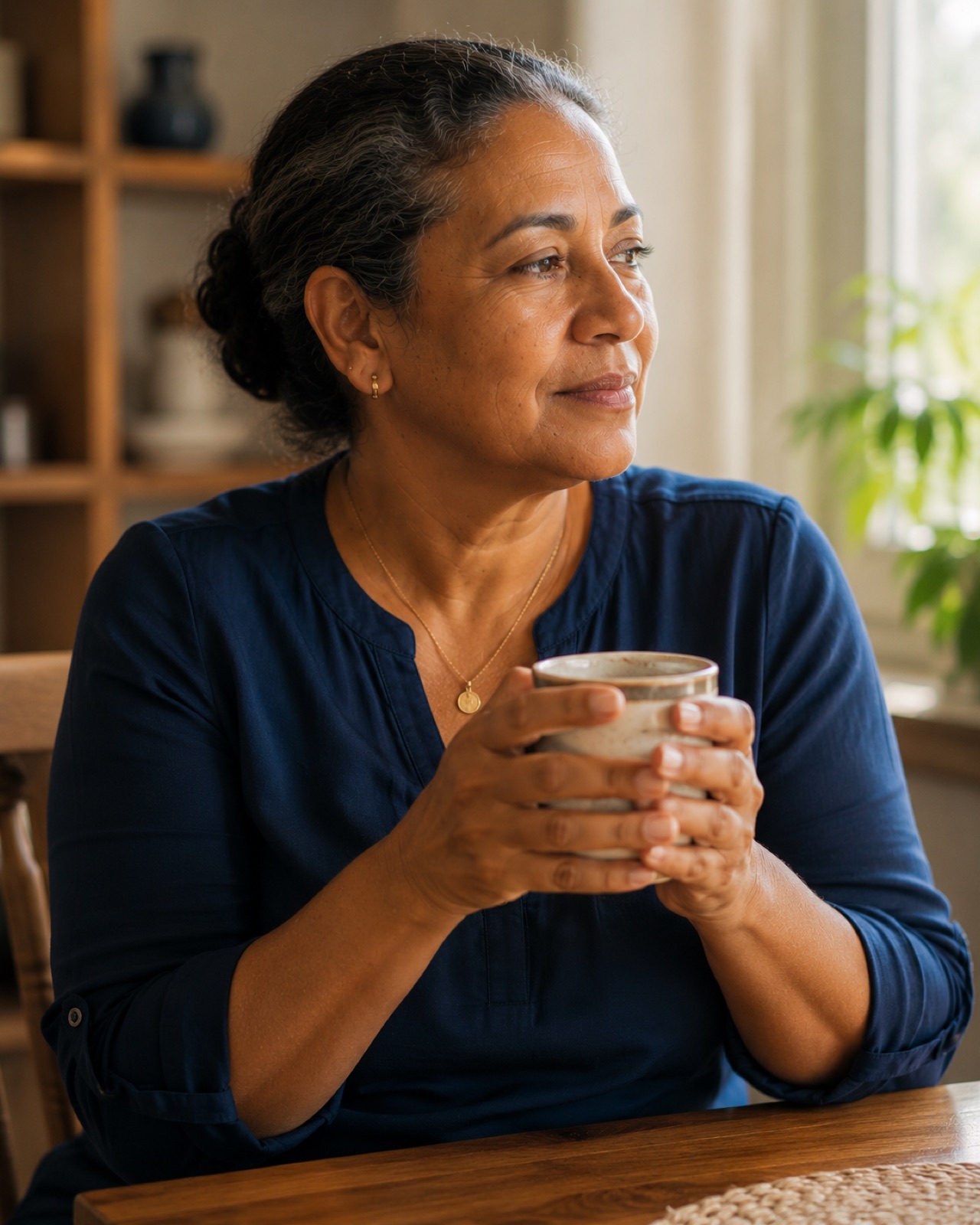 Mujer dominicana reflexionando